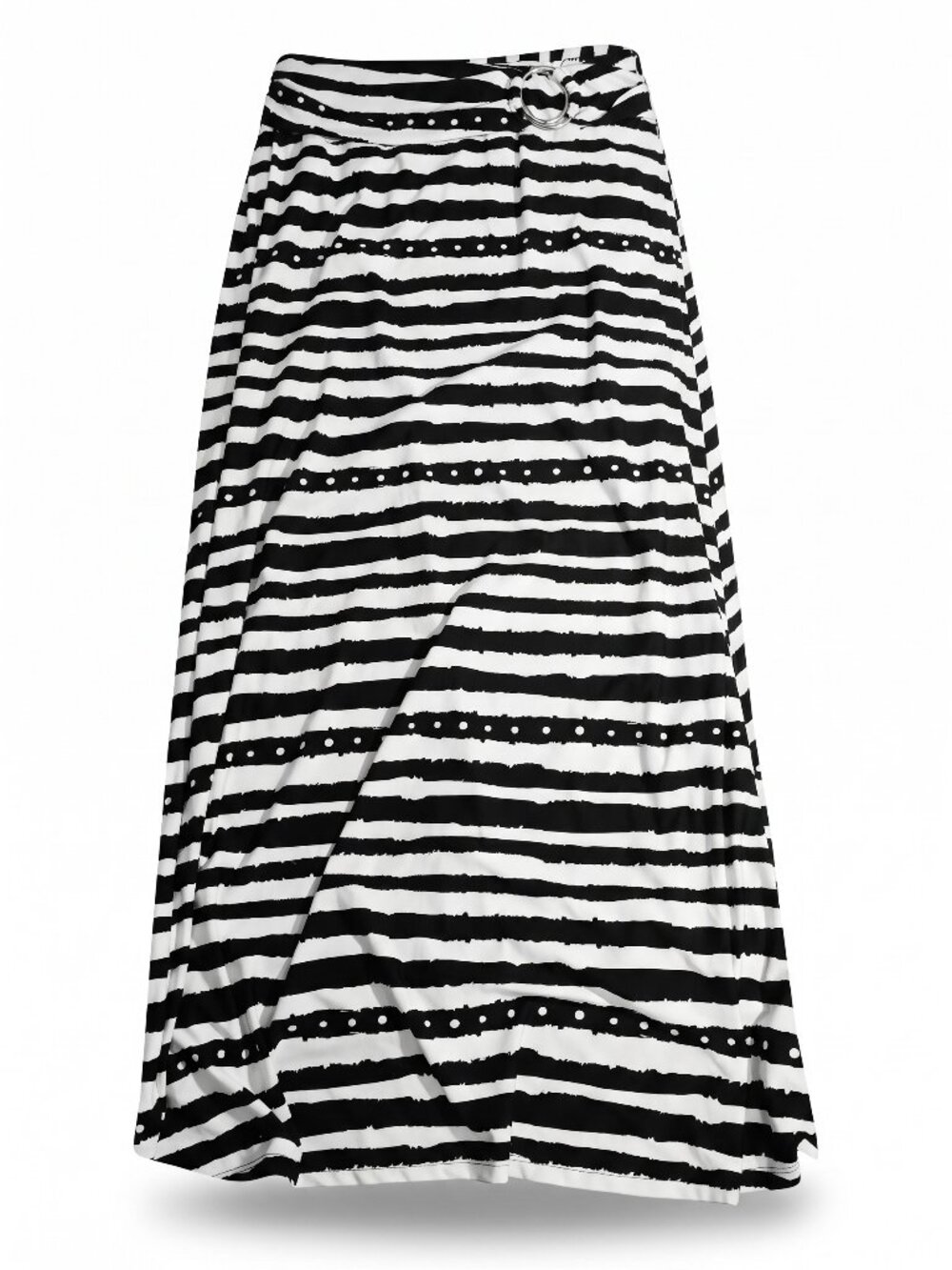 Robert Louis Black White Striped Maxi Skirt O-Ring Belted
